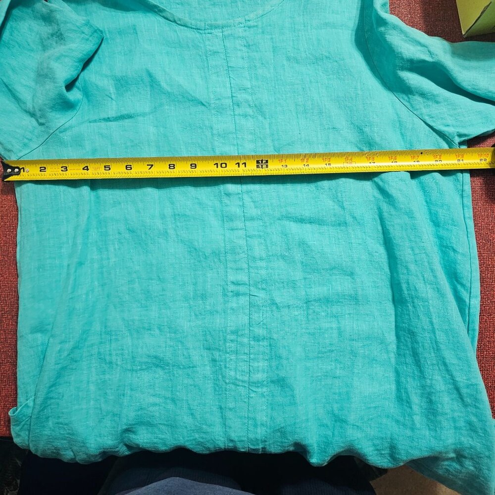 Bryn Walker Oversized‎ Linen Tunic M Turquoise Coastal Artsy Pocket Lagenlook - Picture 13 of 14